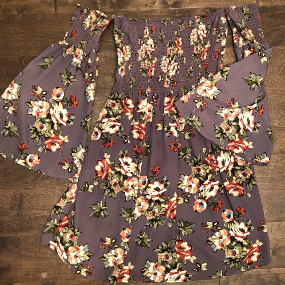 Boutique Bell Sleeve Off the Shoulder Dress